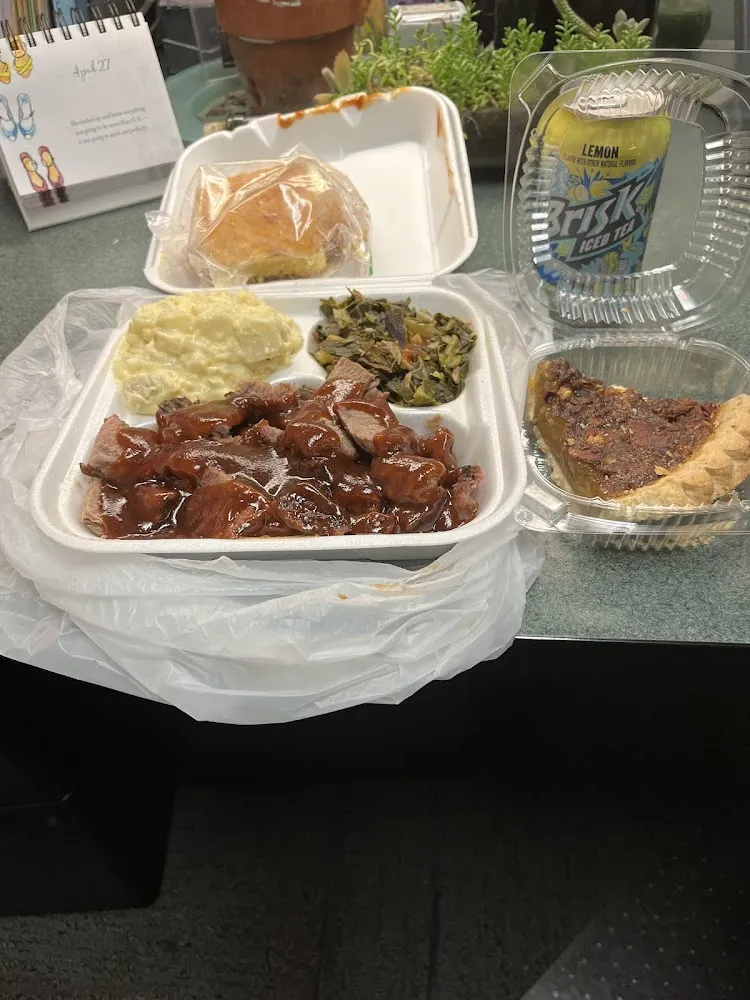 Barbecue Tri Tip Potato Salad Collard Greens and Cornbread