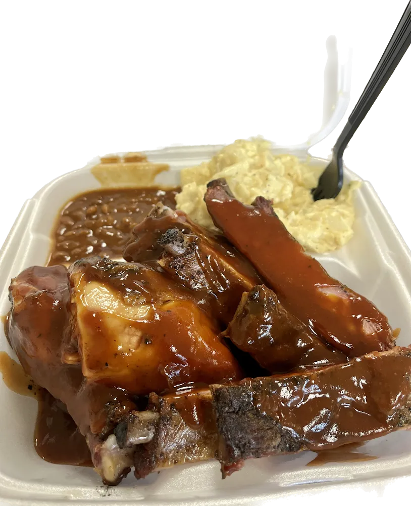 Chicken and Ribs with Beans and Potato Salad